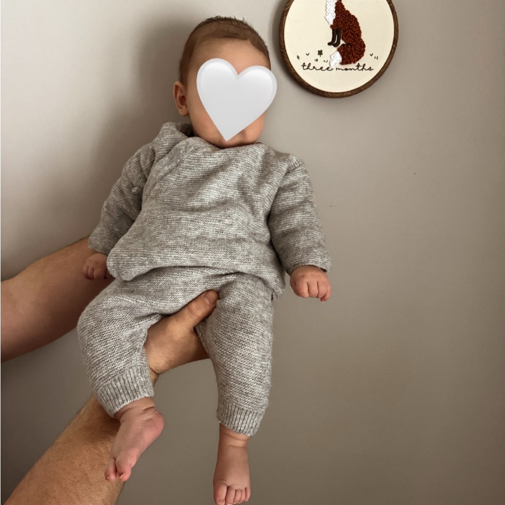 Zara Cozy Neutral Knit Baby Set - Light Gray